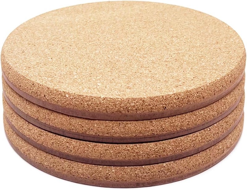KITLAB Cork Plant Coasters, Double Layers Hard Thick Cork Planter Coaster, 4 Inch Absorbent Cork Plant Mats, Cork Trivets for Hot Dishes, Cork Plant Coasters for House Plants, 4 Pcs - Image 1